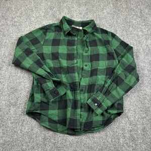 DISNEY Women’s Green/Black Flannel Button Up Shirt Winnie the Pooh size: XS